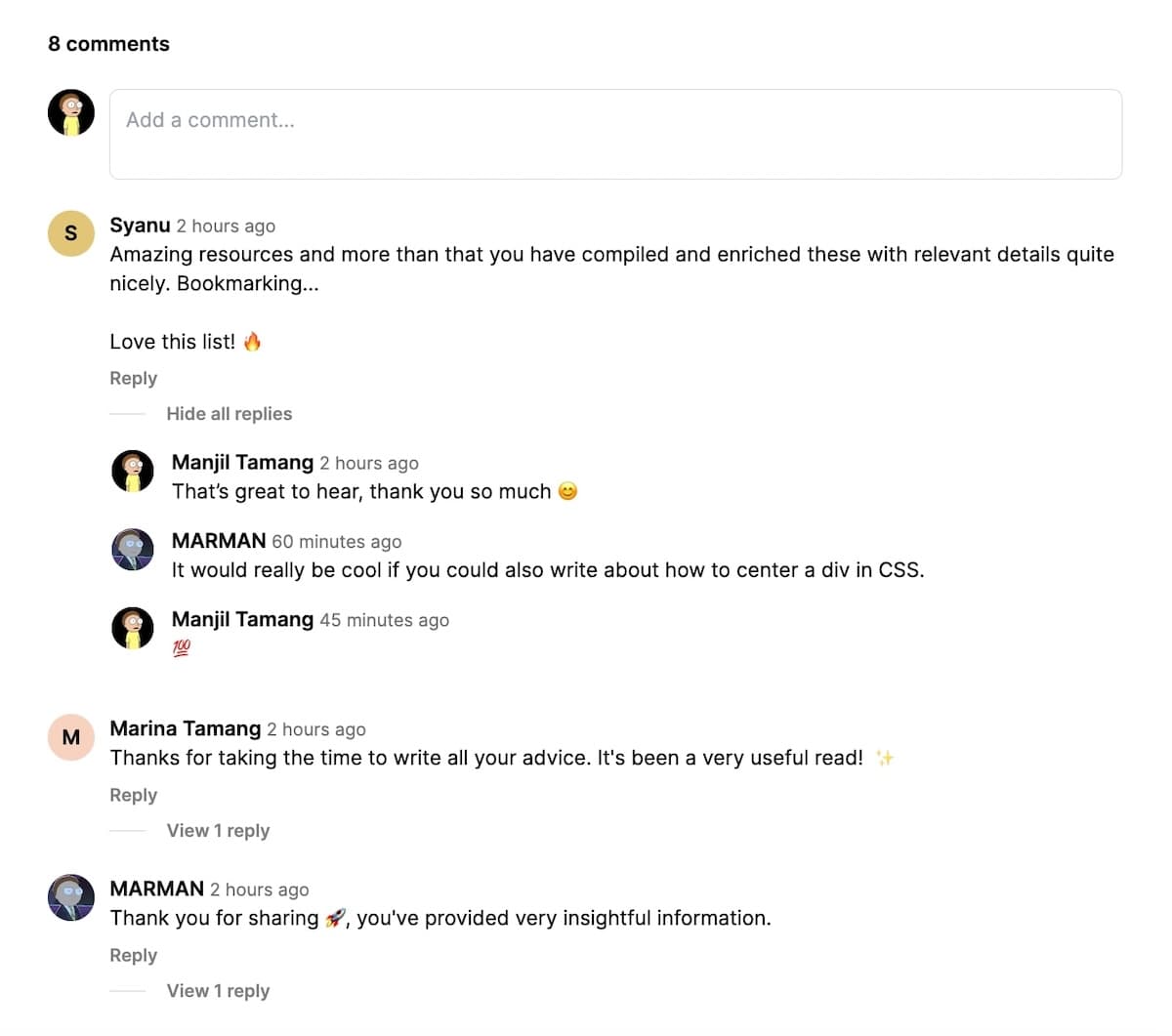 Commentsy discussion with nested replies from readers